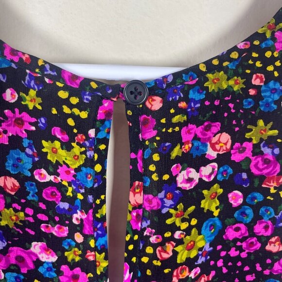 Anthropologie Rebecca Taylor Floral Sleeveless Silk Ruffle Top Keyhole Back 2 - Picture 4 of 5